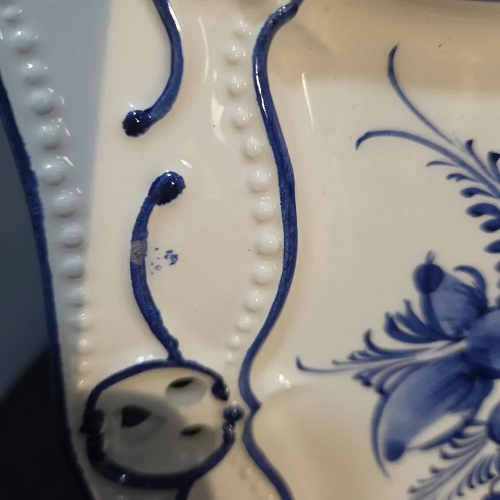RCCL Hand Painted Square Plate Blue & White Floral Made In Portugal
